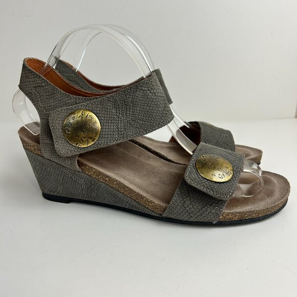 Taos Sandals 41 US 10-10.5 Taupe Carousel 2 Wedge Open Toe Leather Comfort - Picture 6 of 15
